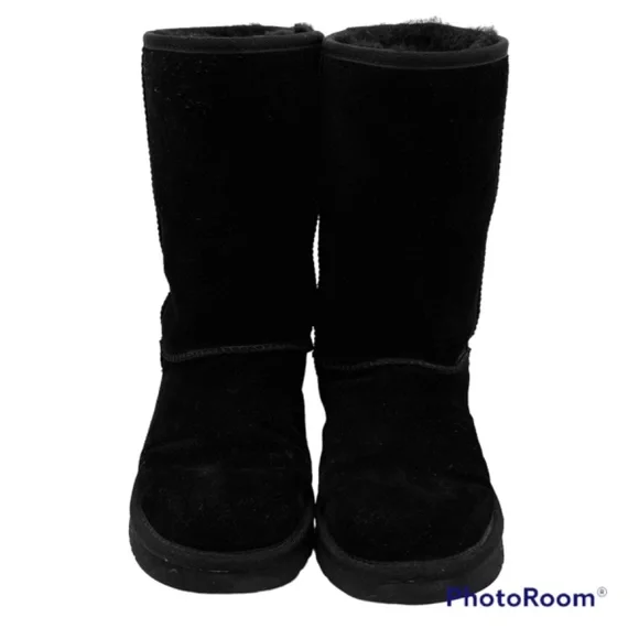 Koolaburra by UGG Black Leather Suede Calf Boots Y2K Faux Fur Lined Women Size 7 - Picture 2 of 14